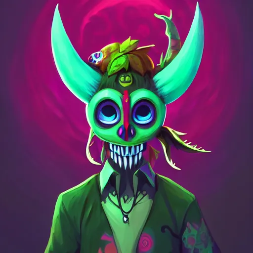 Image similar to a logo of majora's mask skull kid, art by lois van baarle and loish and ross tran and rossdraws and sam yang and samdoesarts and artgerm and saruei and disney, digital art, highly detailed, intricate, sharp focus, trending on artstation hq, deviantart, unreal engine 5, 4 k uhd image