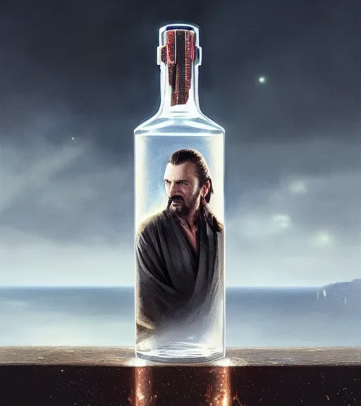 Image similar to qui gon in a gin bottle. magical atmosphere. art by greg rutkowski. lifelike. very detailed 8 k. intricate. soft light. nikon d 8 5 0.