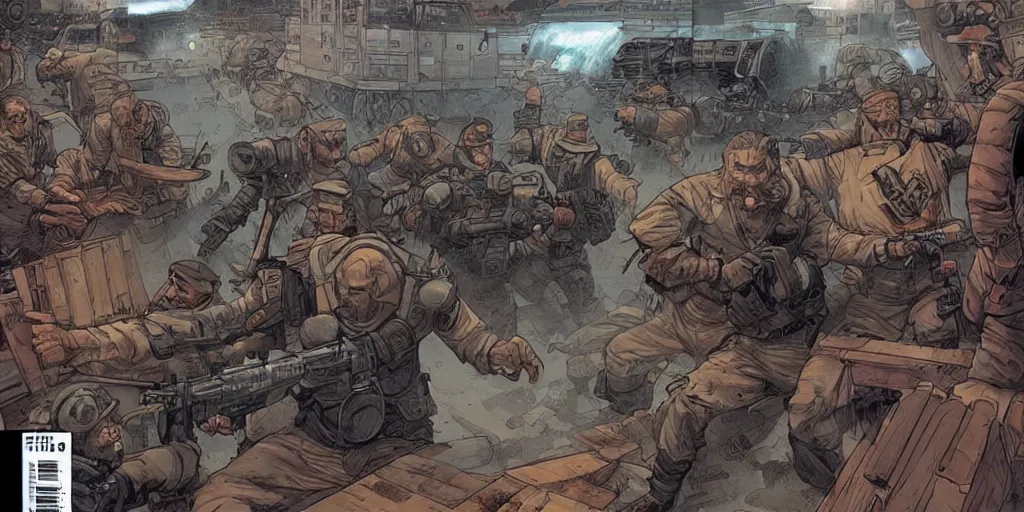 Image similar to Keystone cops vs neo. Epic painting by James Gurney and Laurie Greasley.