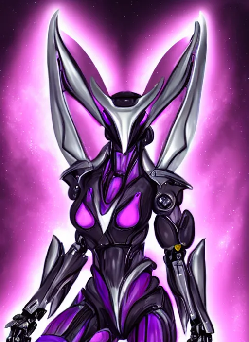 Image similar to cinematic body shot, galactic sized proportional stunning beautiful hot female warframe, sleek goddess mecha female dragon head, metal ears, led purple eyes, smooth fuschia skin, smooth silver armor, floating in space, holding a galaxy, epic proportions, epic size, epic scale, furry art, dragon art, giantess art, warframe fanart, furaffinity, octane