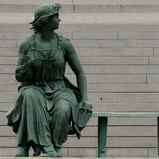 Prompt: liberty statue sitdown pose, real photo, very convincing