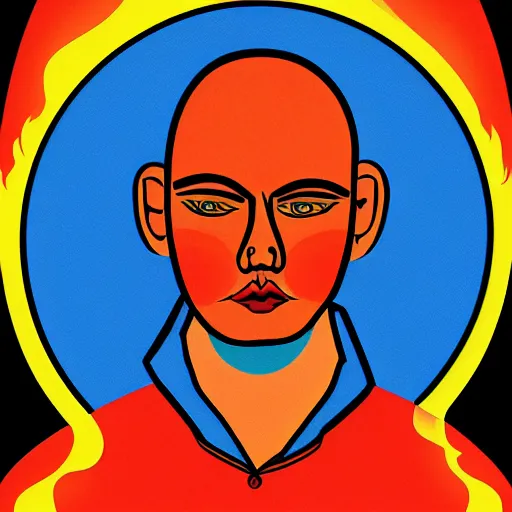 Prompt: portrait of alexander abdulov, with a red eyes, on fire, icon style