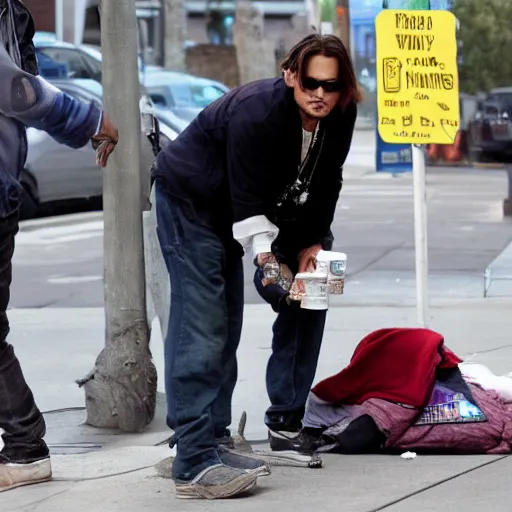 Image similar to johnny depp helping homeless people out