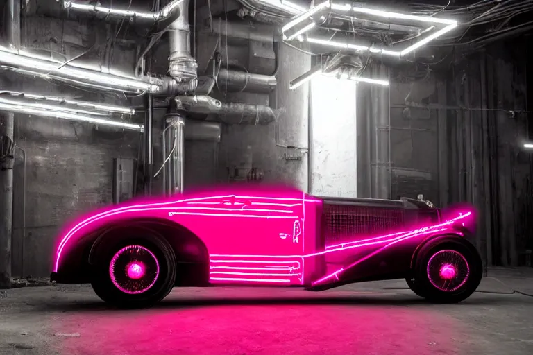 Prompt: cyberpunk version of a 1 9 3 0 cadillac v 1 6, neon