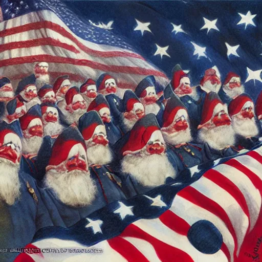 Prompt: the United States of Gnomerica independence day party, illustration by Alan Lee