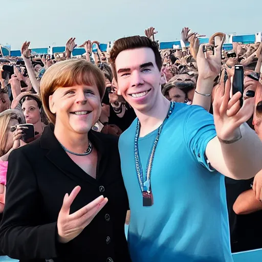 Image similar to hardwell taking a photo with angela merkel at airbeat one