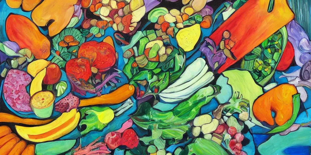 Image similar to detailed modern painting of veganism