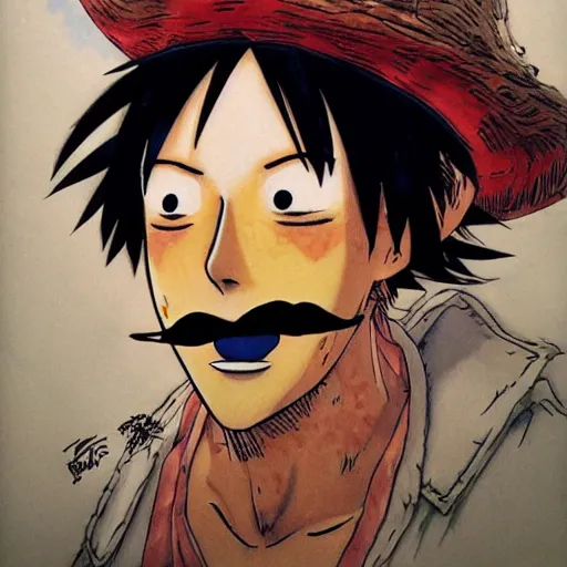 Image similar to [ luffy mustache ] ( by kim jung gi ) ( by george morikawa )