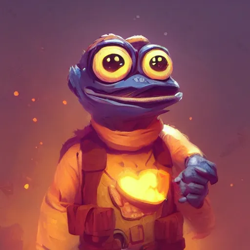 Image similar to super rich happy pepe the miner, greg rutkowski, artstation