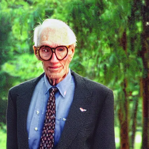 Image similar to A photograph portrait of old Jerma985 in his eighties who looks like Jerma985 wearing a blazer in the 1990s, Jerma985, looks like Jerma985, taken in the early 1990s, taken on a 1990s Camera, realistic, hyperrealistic, very realistic, highly detailed, very detailed, extremely detailed, detailed, digital art, trending on artstation, headshot and bodyshot