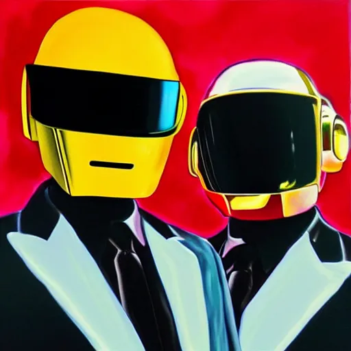 Prompt: an oil painting of Daft Punk