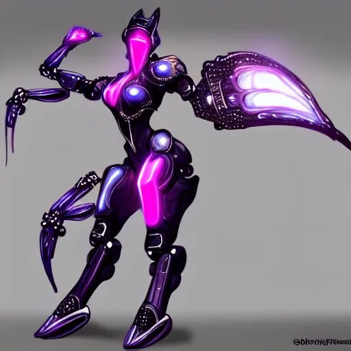 Image similar to highly detailed exquisite fanart, of a beautiful female warframe, but as an anthropomorphic robot dragon with glowing purple eyes, shiny silver sleek armor with fuchsia accents, engraved, elegant pose, close-up shot, full shot, epic cinematic shot, sharp claws for hands, long tail, professional digital art, high end digital art, singular, realistic, DeviantArt, artstation, Furaffinity, 8k HD render