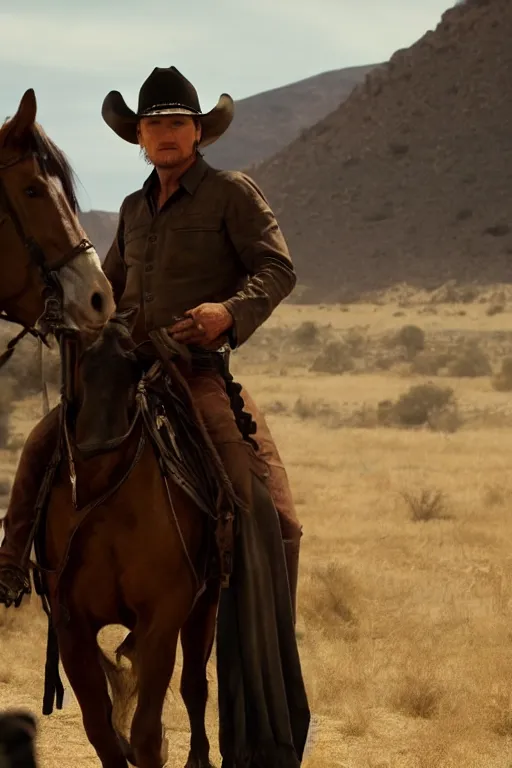 Image similar to cinematic of liam neeson cowboy, dramatics, middle shot