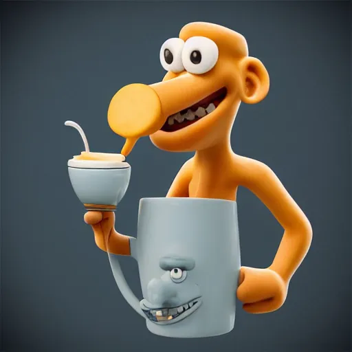 Prompt: Wallace from Wallace and Gromit drinking a mug made out of cheese, Realistic, HD Quality, 8k Resolution, Digital Art, Trending on Artstation