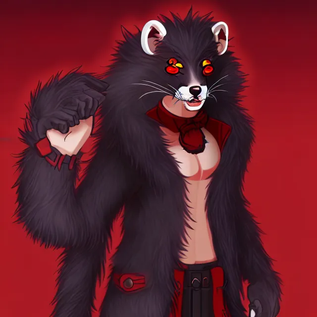 Image similar to furry - male - red - black - weasel - necromancer - fursona uhd ue 5 visual novel pc game expressions