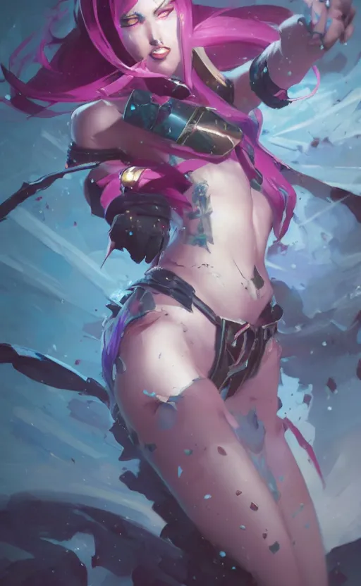 Prompt: jinx from arcane, league of legends, arcane, by fortiche, by greg rutkowski, esuthio, craig mullins