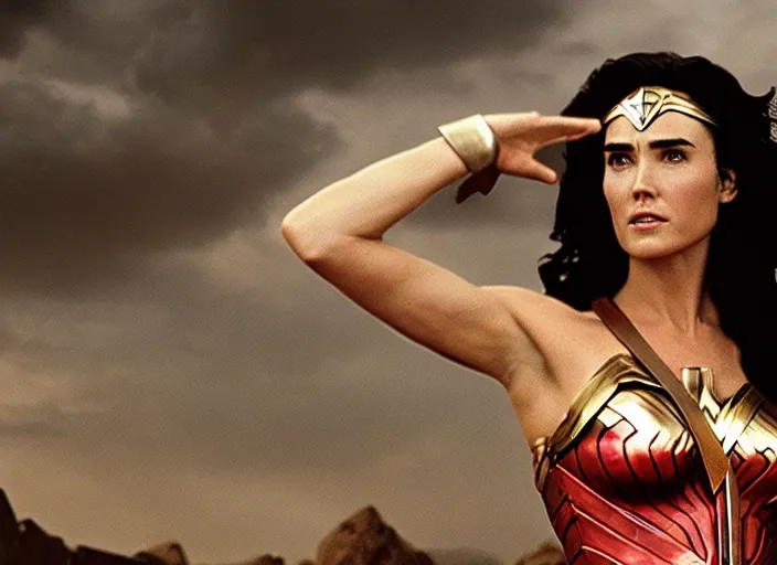 Image similar to film still of Jennifer Connelly as Diana in wonder woman, 4k