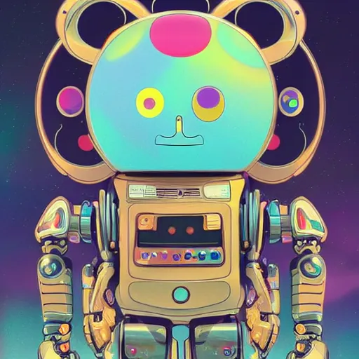 Image similar to a robot mascott by takashi murakami,, beeple and james jean, aya takano color style, 4 k, super detailed, night sky, digital art, digital painting, celestial, majestic, colorful