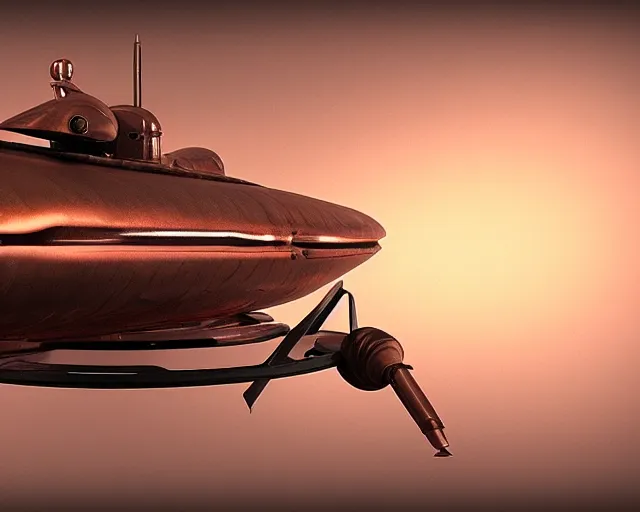 Image similar to submarine spaceship, copper and ceramic, 4 k, studio lighting, hd render, digital art, trending on artstatiin