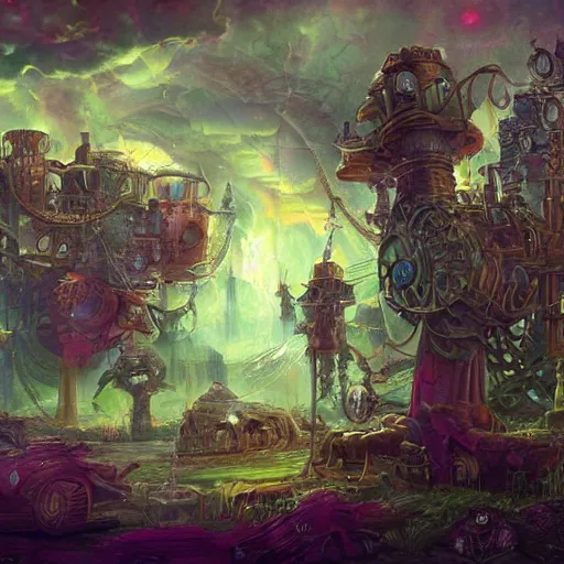 Image similar to psychedelic steampunk art, epic, 4k, concept art, detailed