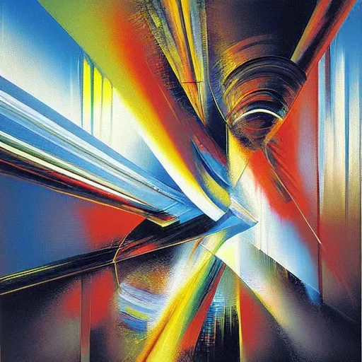 Image similar to abstract art representing momentum, oil painting by john berkey and gabriel dawe, masterwork