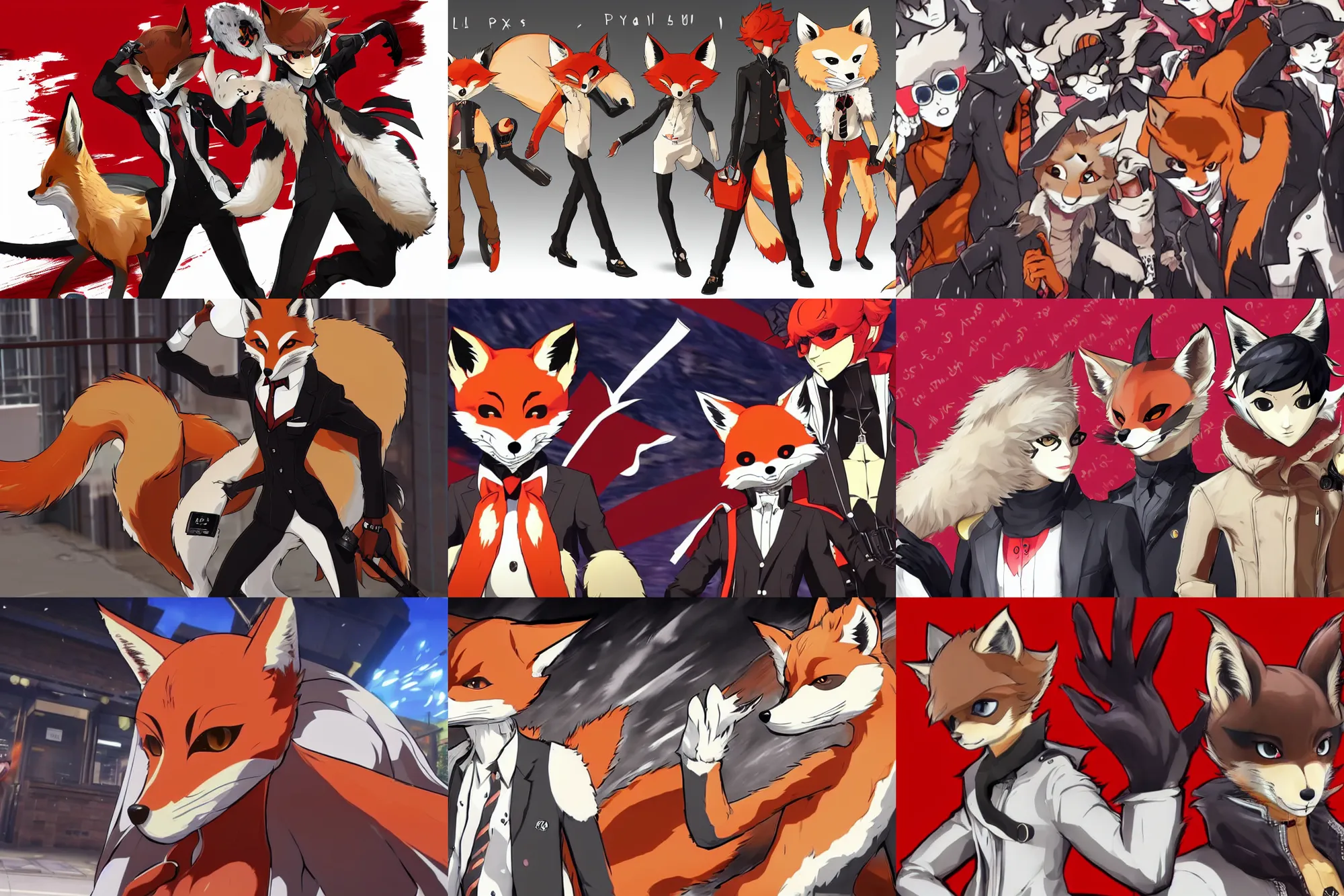 Image similar to a furry tan male fox on a persona 5 : royal ( by atlus ) video game splash screen, a furry male sandy sand - colored beige tan fur fox fursona ( has light brown hair ), persona 5 phantom thief style