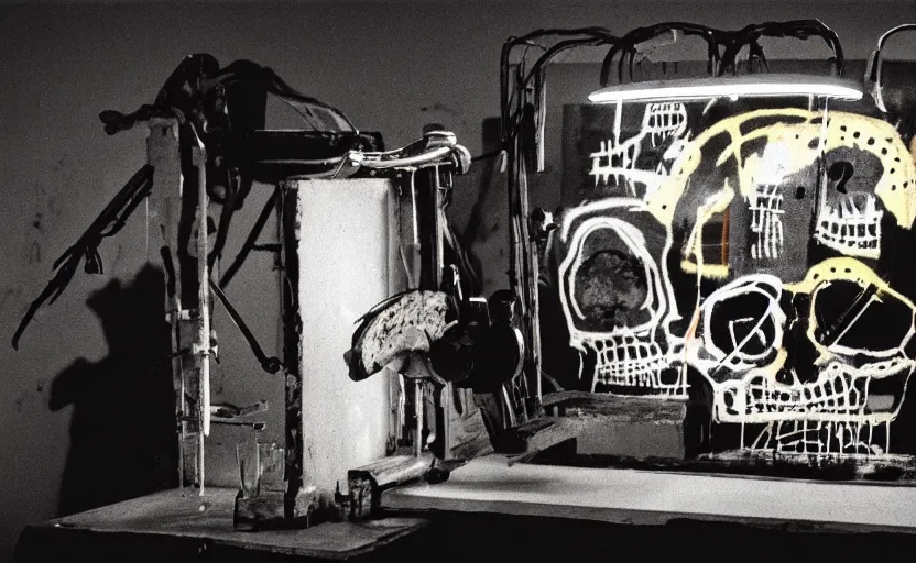 Image similar to photograph of basquiat skull machine perfect composition masterpiece dramatic lighting