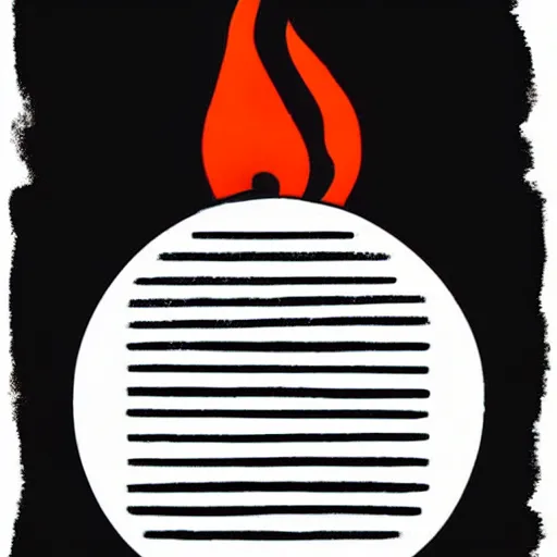 Image similar to simple yet detailed retro minimalistic fire warning enamel pin, use of negative space allowed, artwork created by mike mignola and bansky in the style of a tattoo stencil, shaded ink illustration, black and white only, smooth curves