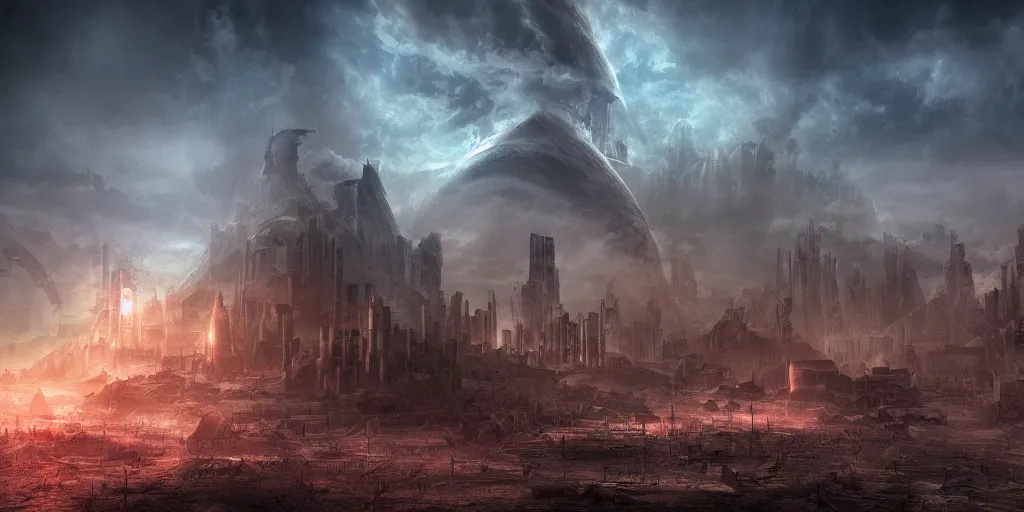 Prompt: the last city on earth, fantasy apocalypse, dystopian, digital art, 4 k