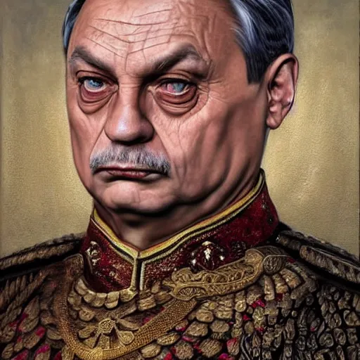 Image similar to id photo of a viktor orban in emperor outfit, art by tomasz alen kopera