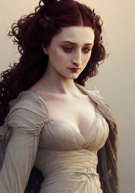 Image similar to sansa zombie, intricate, elegant, highly detailed, digital painting, artstation, concept art, smooth, sharp focus, illustration, art by artgerm and greg rutkowski and alphonse mucha and william - adolphe bouguereau