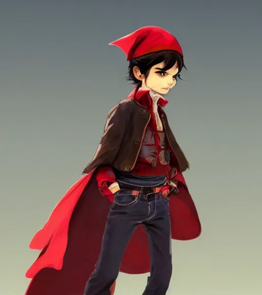 Image similar to attractive little boy character inspired in little red riding hood and michael jackson, digital artwork made by akihiko yoshida and makoto shinkai, anatomically correct, symmetrical, highly detailed, sharp focus, extremely coherent