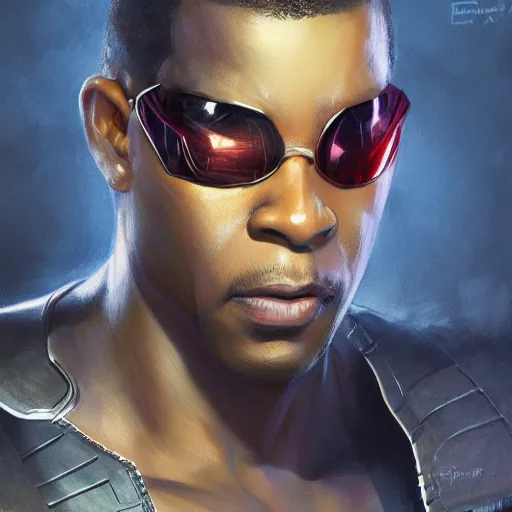 Image similar to full portrait of Blade from Marvel Cinematic, by Stanley Artgerm Lau, WLOP, Rossdraws, James Jean, Andrei Riabovitchev, Marc Simonetti, Yoshitaka Amano, ArtStation, CGSociety,