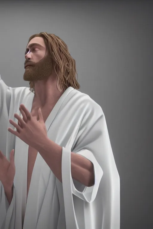 Image similar to jesus christ wearing a white robe, dancing in the emergency room, hyper detailed, accent lighting, dramatic light, 4 k octane render