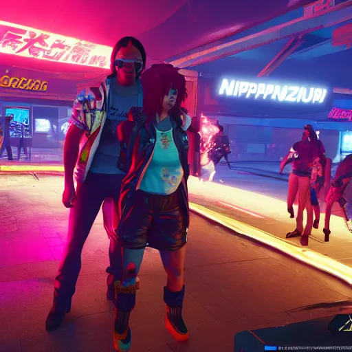 Image similar to Cyberpunk 2077. CP2077. 3840 x 2160. Dancing Festival Hippies