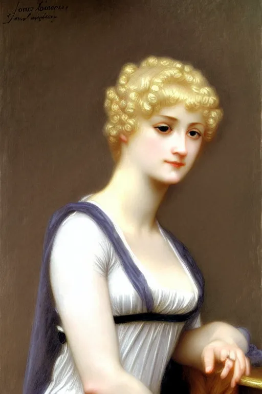 Image similar to jane austen blondie blond albino, painting by rossetti bouguereau, detailed art, artstation