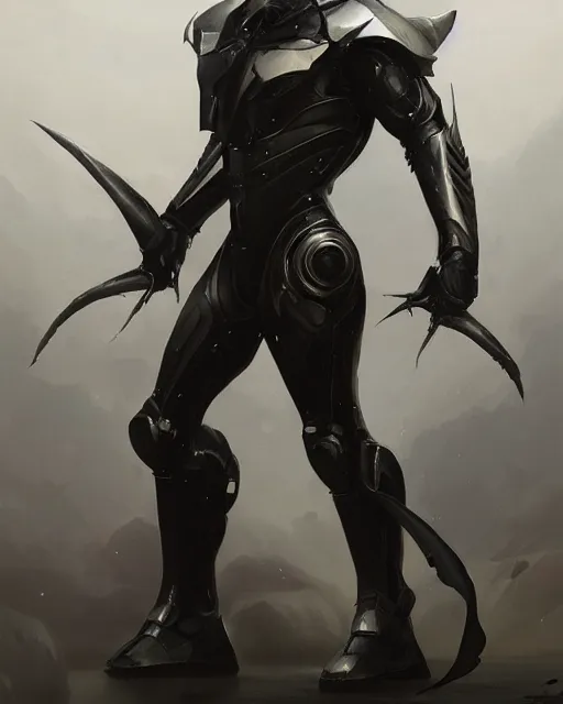 Image similar to muscled male smooth sleek black pearlescent wraithbone powerarmor, by greg rutkowski and mark brookes and jim burns and tom bagshaw and magali villeneuve, trending on artstation