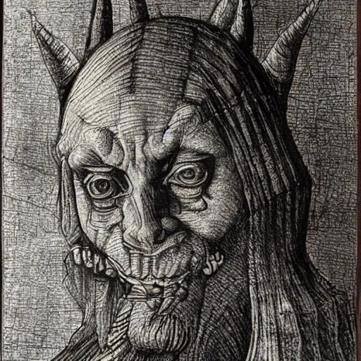 Image similar to devil by leonardo davinci and mc escher