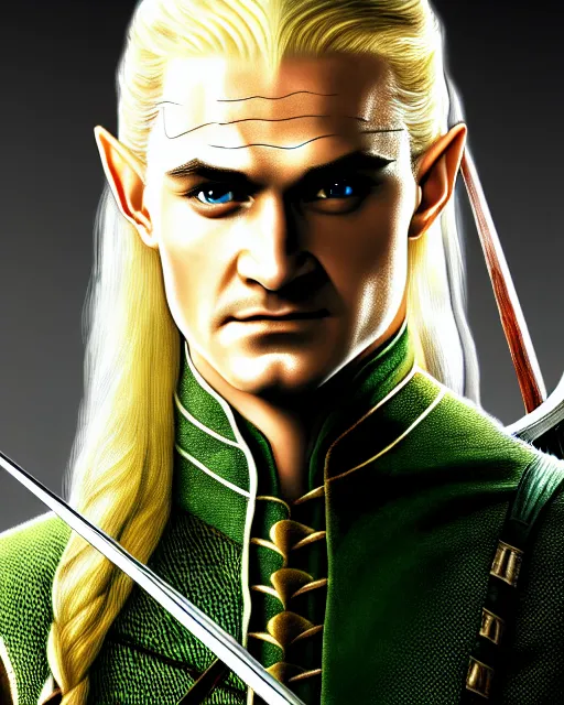 Image similar to Legolas from Lord of the rings, Cover art by Stephen Bliss, boxart, loading screen, 8K resolution