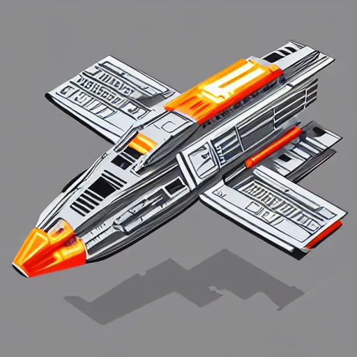 Prompt: alternative star wars spaceship, isometric illustration, technical drawing, vector art