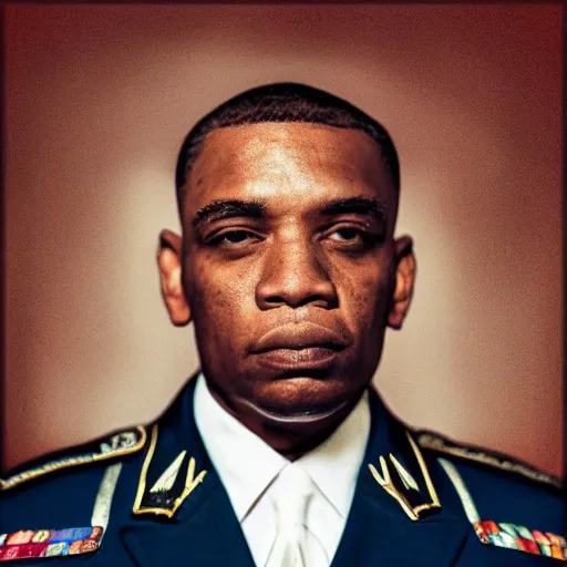 Image similar to general armstrong in a rap album cover, highly detailed portrait photography, epic, cinematic