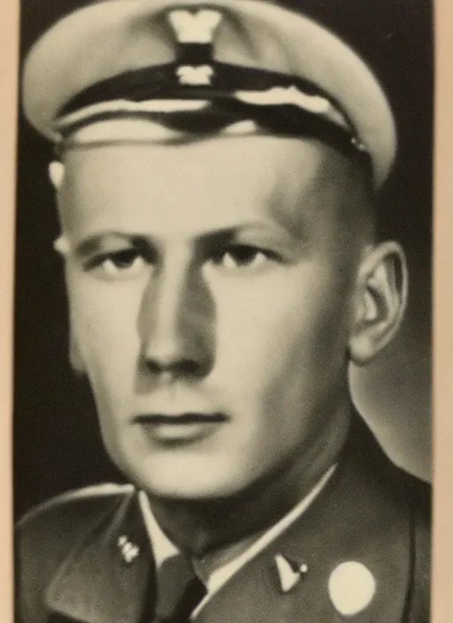 Image similar to grainy 1940’s WWII military portrait, professional portrait HD, authentic