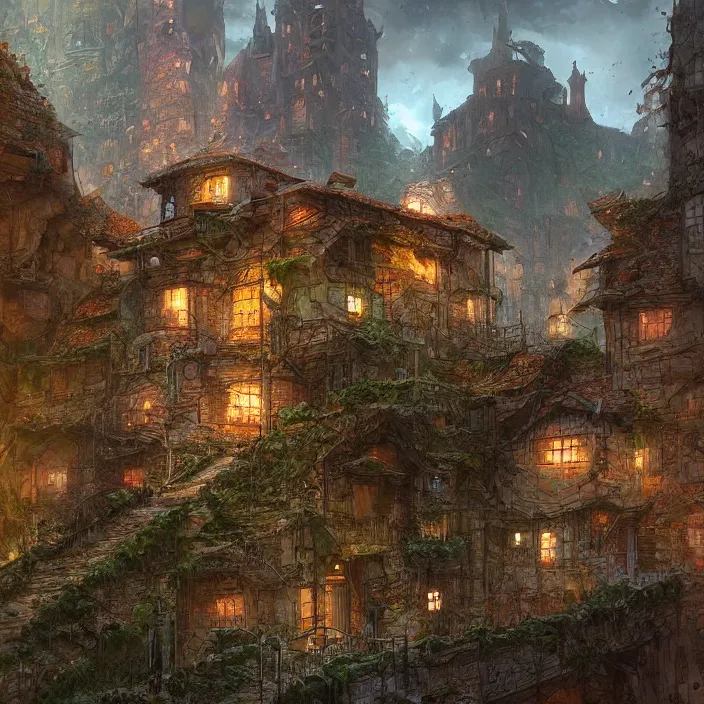 Prompt: a building in a landscape, by marc simonetti