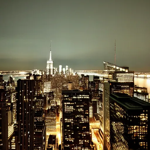 Image similar to view of NYC from luxurious penthouse window, nighttime photography