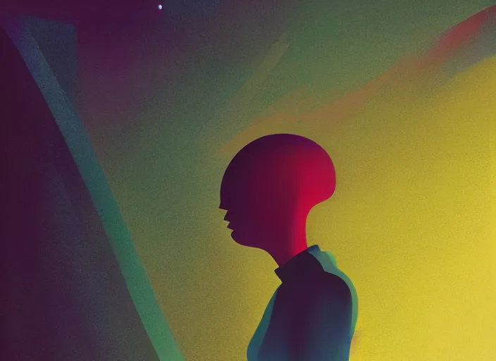 Image similar to portrait of a young astronaut girl, colorful, modern art deco, mads berg, karolis strautniekas, christopher balaskas, stippled light, fog, moody, fine texture, editorial illustration, dramatic lighting, dynamic composition, detailed, matte print, dynamic perspective, muted color