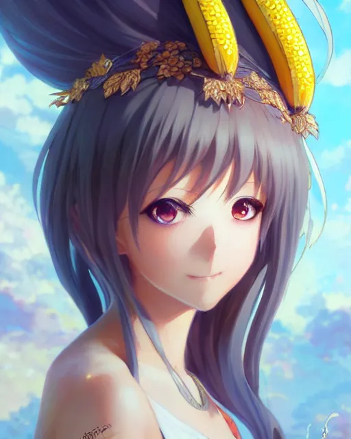 Prompt: character concept art of an anime banana goddess | | cute - fine - face, pretty face, realistic shaded perfect face, fine details by stanley artgerm lau, wlop, rossdraws, james jean, andrei riabovitchev, marc simonetti, and sakimichan, trending on artstation