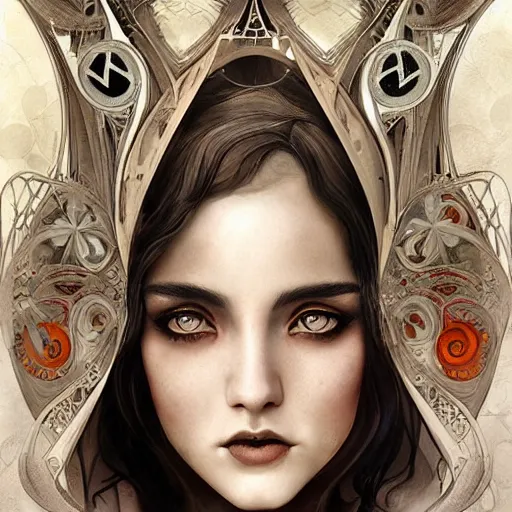 Image similar to an art nouveau, ( dieselpunk ), multi - racial portrait in the style of anna dittmann and charlie bowater and chanthara. very large, clear, expressive, and intelligent eyes. centered, ultrasharp focus, dramatic lighting, photorealistic digital matte painting, intricate symmetrical ultra detailed background.