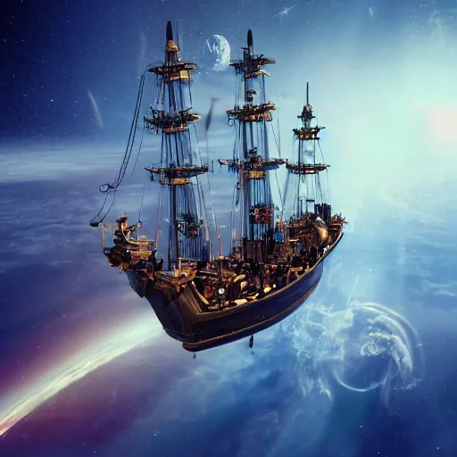 Image similar to a pirate ship in space realistic