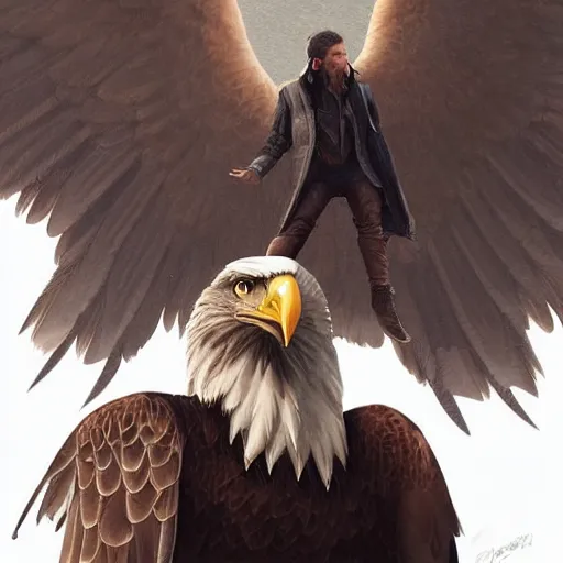 Prompt: a bald eagle in a leather jacket with wings insignia, digital art, greg rutkowski, artstation