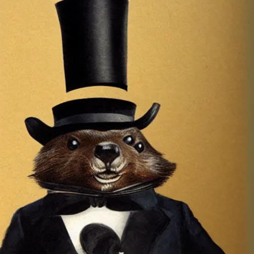 Prompt: beaver wearing a top hat